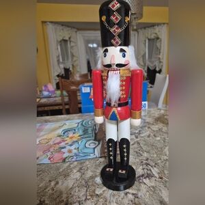 Red and White Wooden Nutcracker Figurine